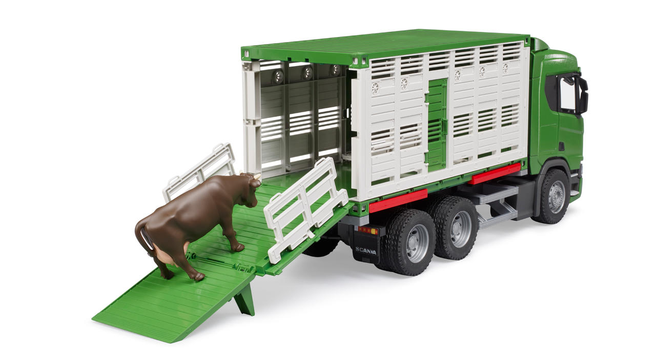 Bruder Camion de transport d’animaux Scania Super 560R avec 1 bœuf