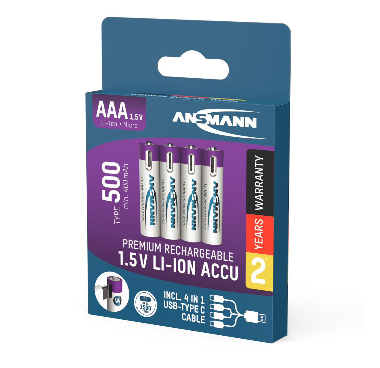 Ansmann Piles rechargeables Li-Ion Micro AAA 500 mAh