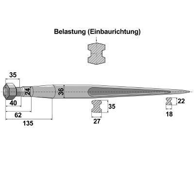 Dent de chargeur frontal 1100 mm - diam : 36 mm