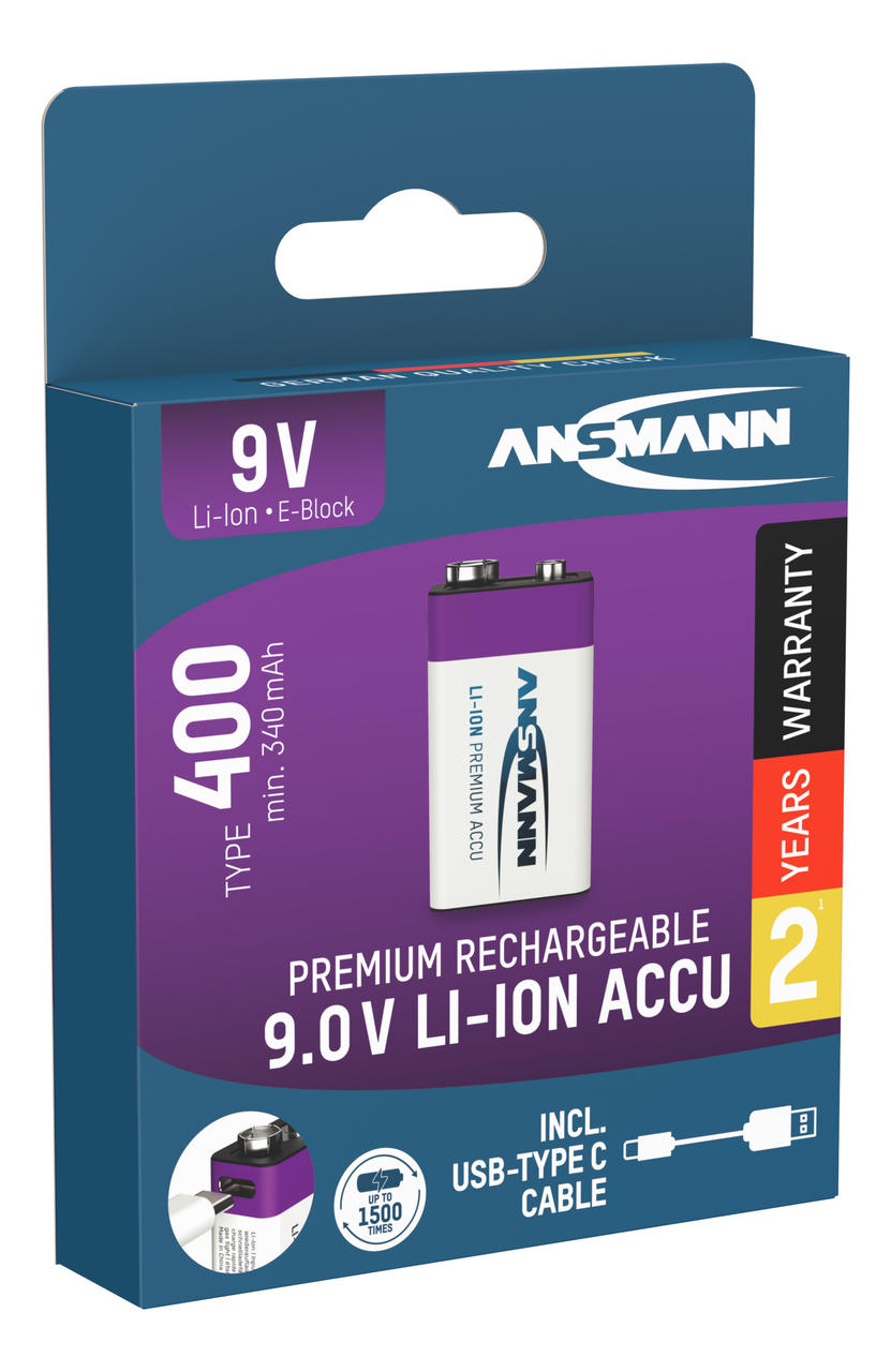 Ansmann Batterie rechargeabe Li-Ion 9V Bloc E - 400 mAh