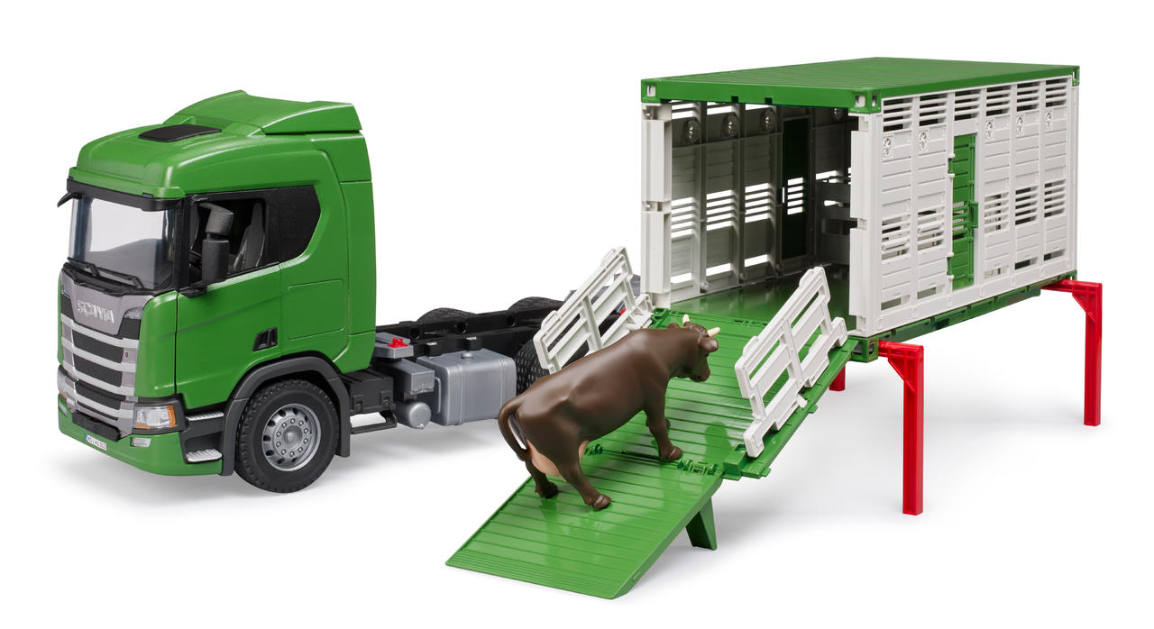 Bruder Camion de transport d’animaux Scania Super 560R avec 1 bœuf